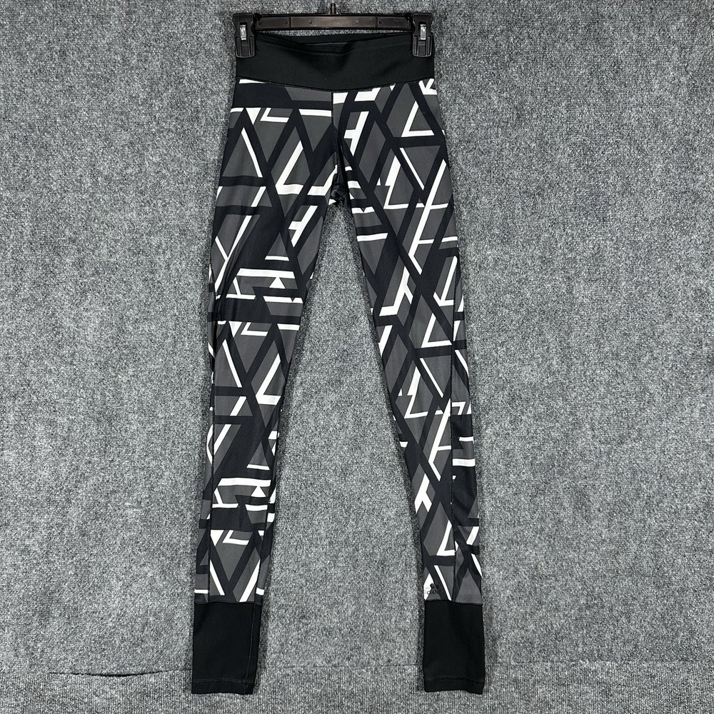 Adidas Climalite Women XS Geometric Triangle Print Leggings Black Gray White